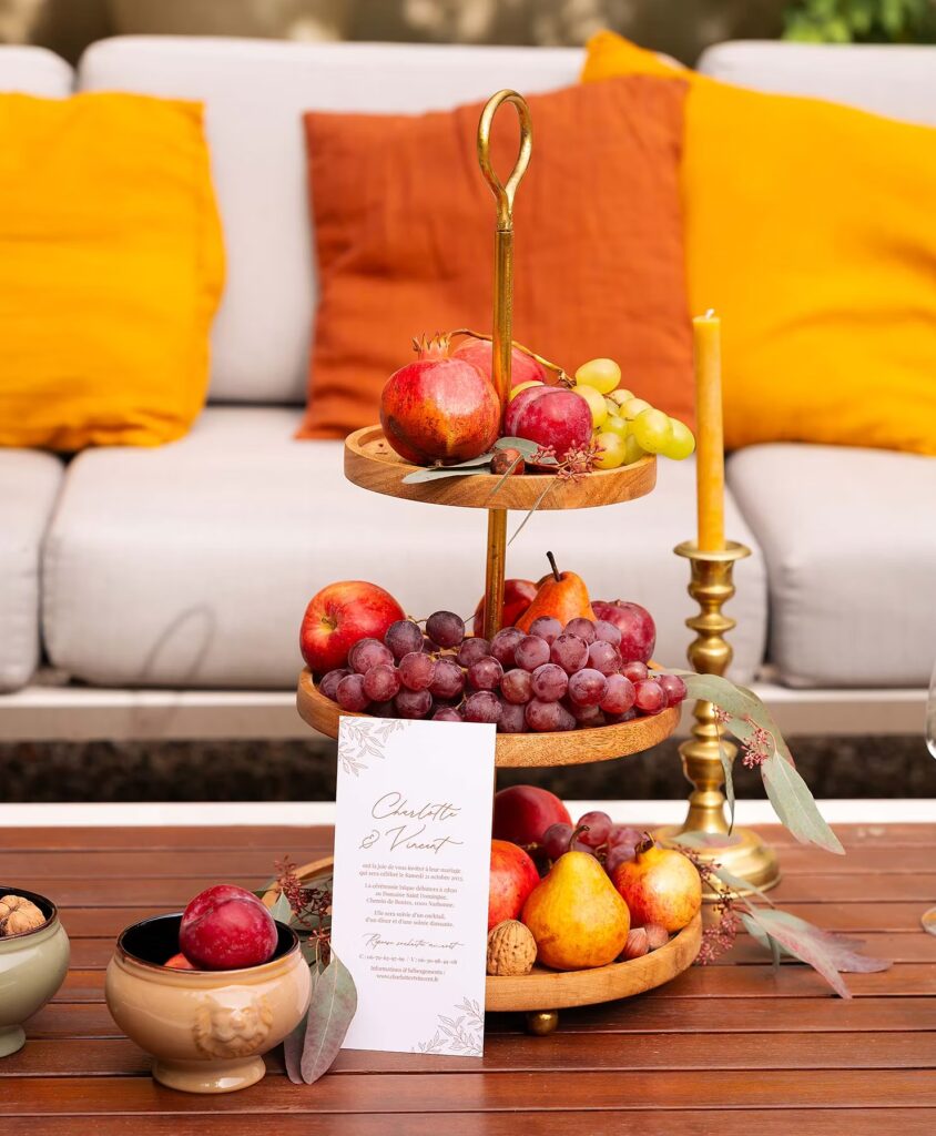 Décoration mariage d'automne avec des fruits - Faire-part green