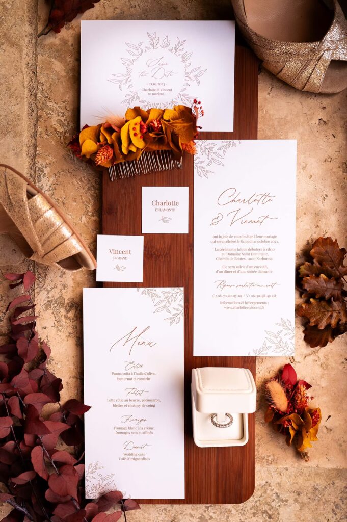 Papeterie mariage Faire-part green - save the date, faire-part, menu, marque place, collection feuillage