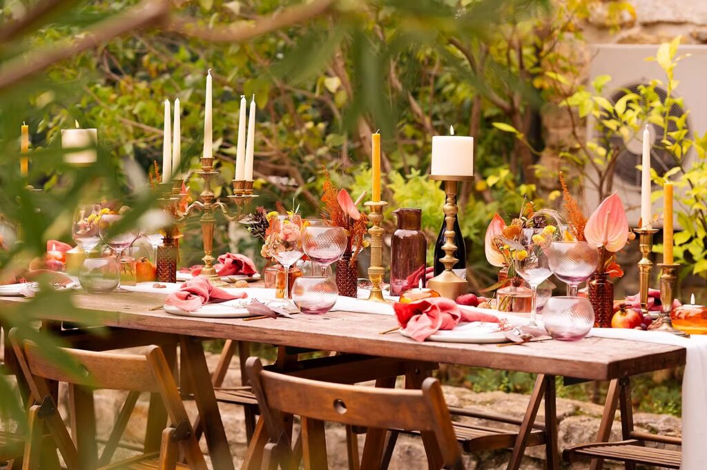 décoration de table de mariage d'automne écoresponsable