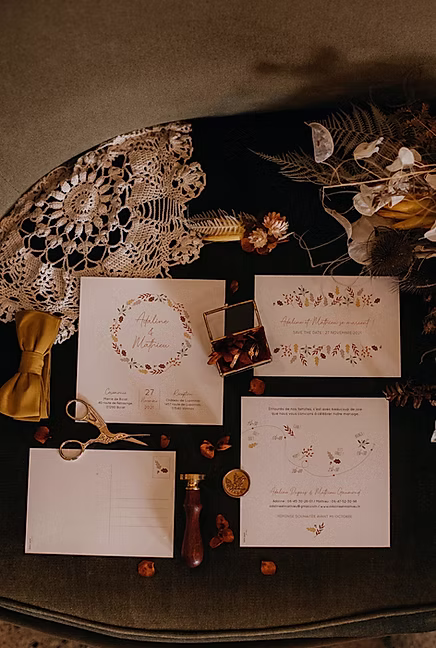 flatlay faire-part collection automne mariage