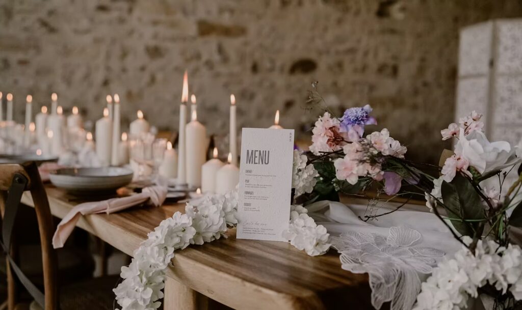 menu mariage élégant papier artisanal ensemencé