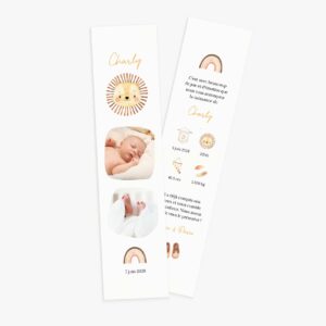 Faire-part naissance marque page lion boheme