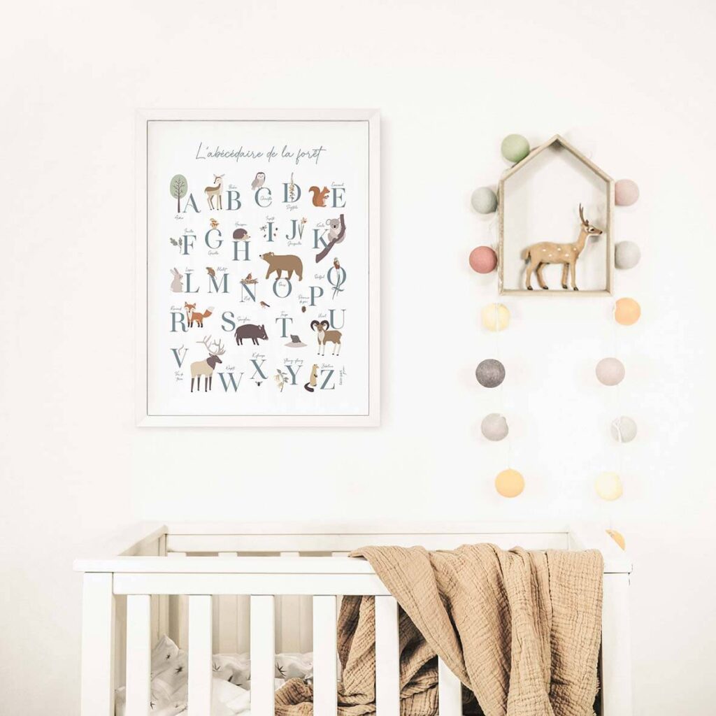 affiche chambre enfant abécédaire forêt papier recyclé