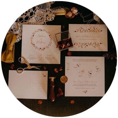 faire-part mariage automne couronne feuille
