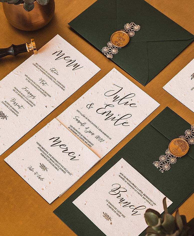 faire-part mariage papier ensemencé graines - Faire-part Green
