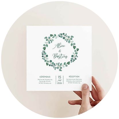 faire-part mariage couronne eucalyptus