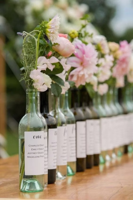 Plan de table mariage bouteilles en verre