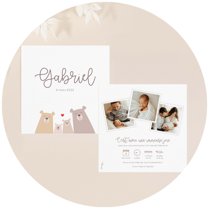 faire-part naissance famille ours carré