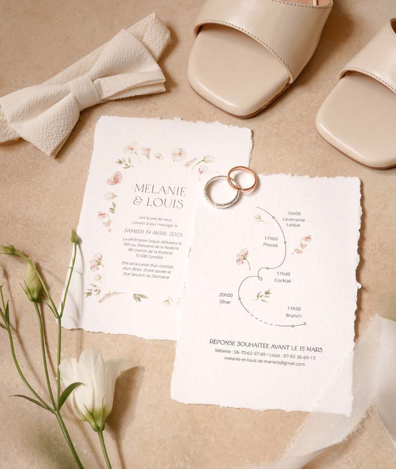 faire-part mariage écoresponsable minimaliste fleuri