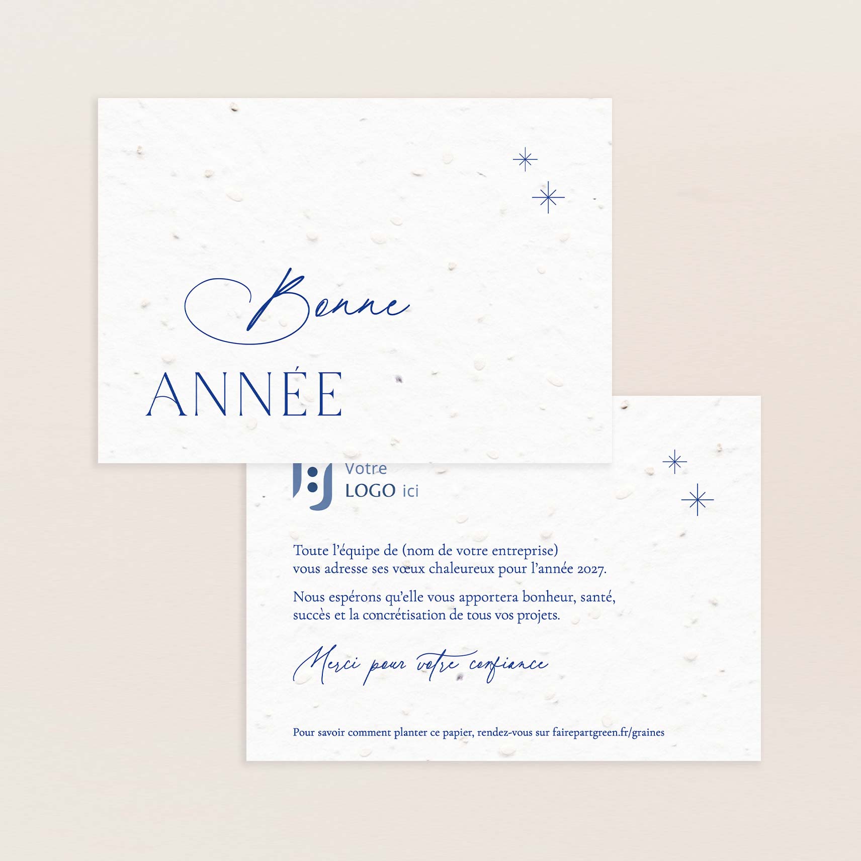 carte bonne année entreprise ensemencée bleue