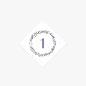 numéro de table mariage lavande en papier ensemencé