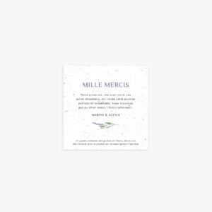 carte de remerciement mariage lavande papier ensemencé
