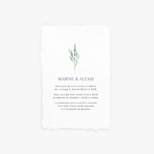 Faire-part papier artisanal lavande