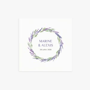 Faire-part mariage couronne lavande carré