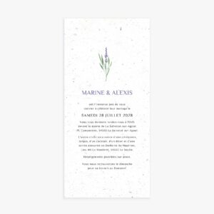 Faire-part mariage papier ensemencé lavande