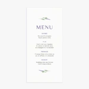 Menu mariage lavande aquarelle