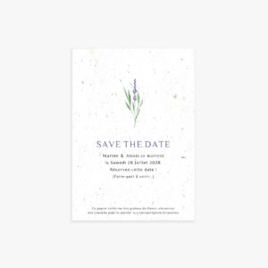 Save the date mariage papier ensemencé lavande