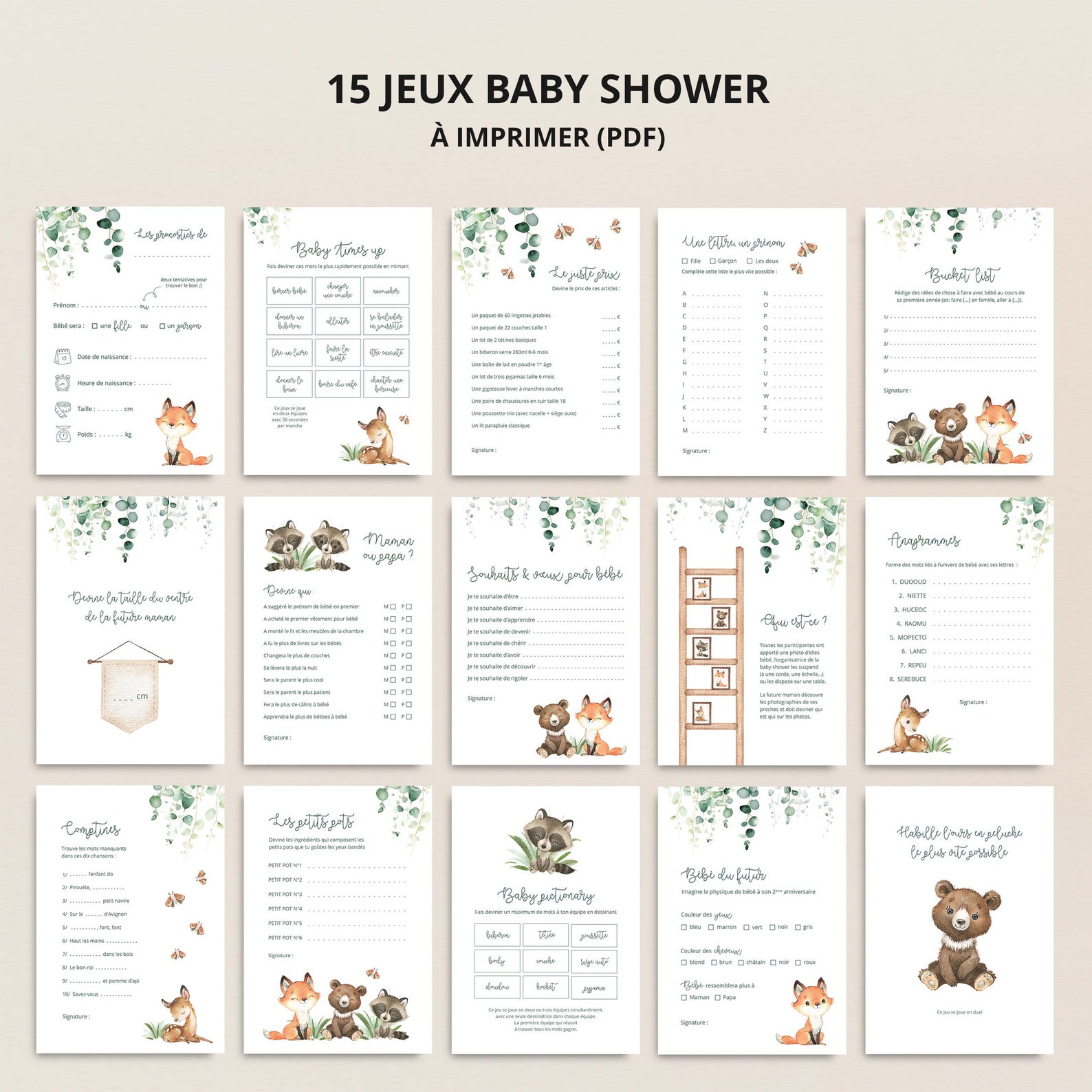 15 jeux baby shower à impirmer thème foret