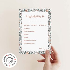 Carte pronostic naissance à impirmer fleurs