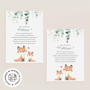 Cartes demande parrain marraine à imprimer renard PDF
