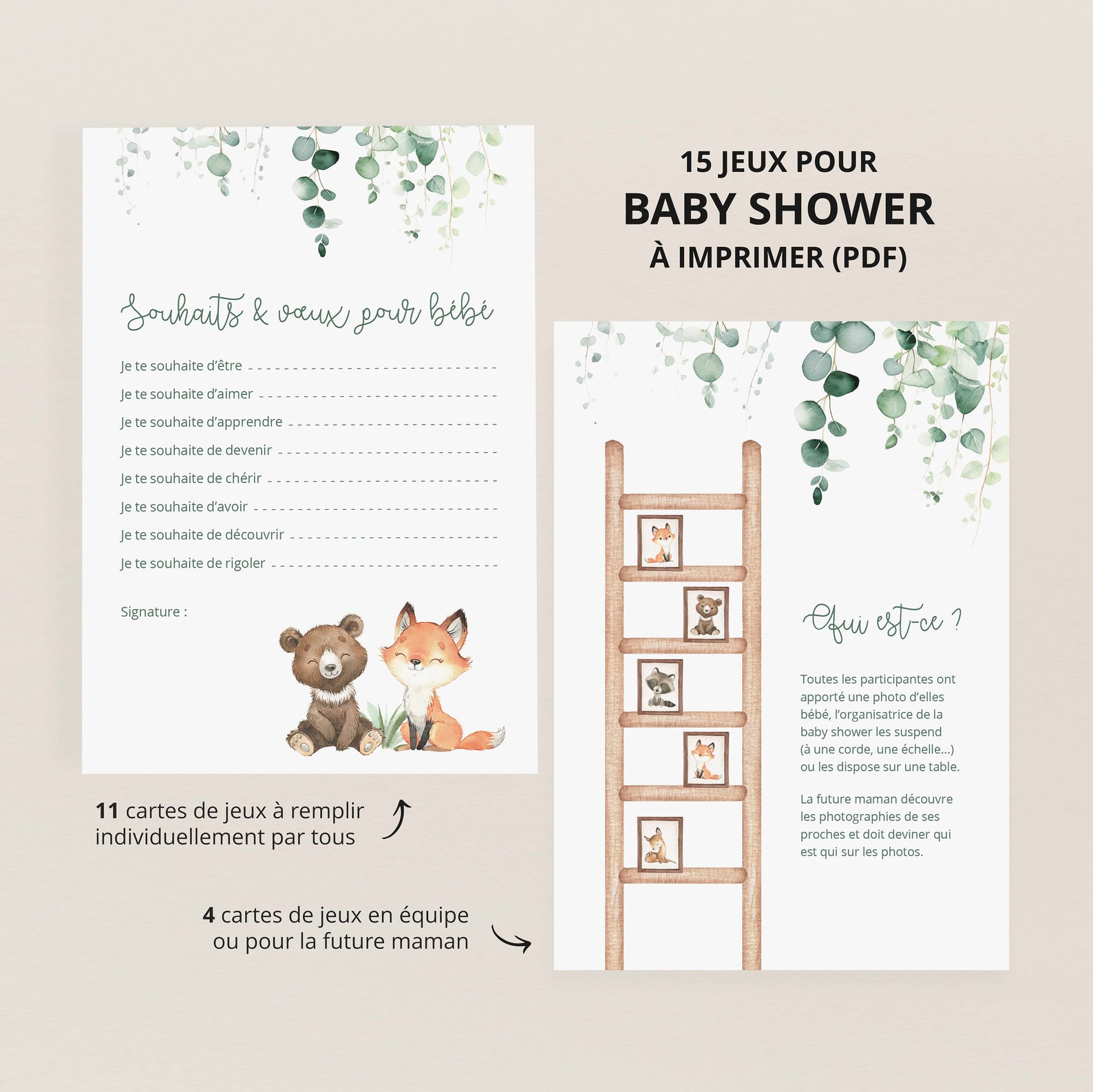 Jeux baby shower future maman à impirmer foret renard