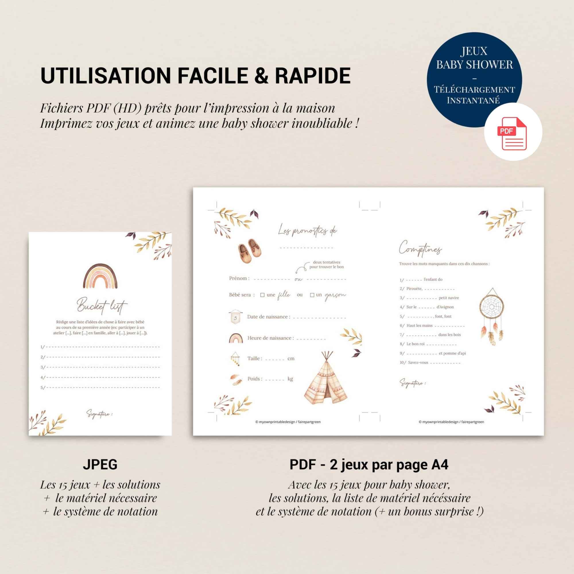 Jeux baby shower bohème - fichier PDF à imprimer (15 jeux) – Image 7