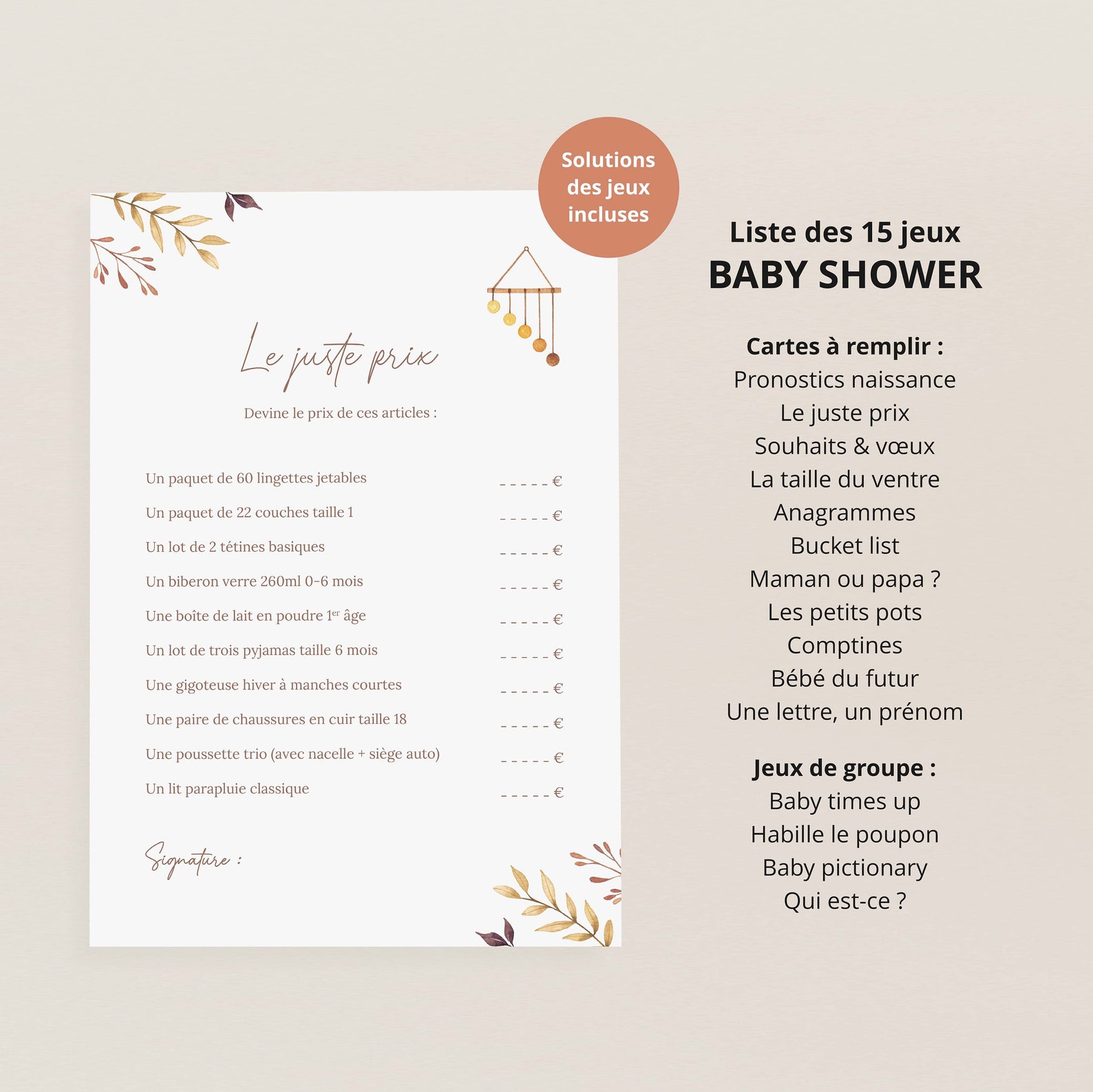 Jeux baby shower bohème - fichier PDF à imprimer (15 jeux) – Image 5