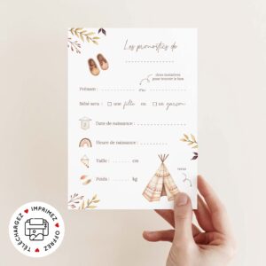 Carte prédiction bébé à imprimer bohème