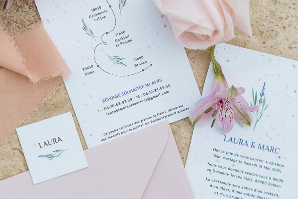 Faire-part mariage lavande a planter graines