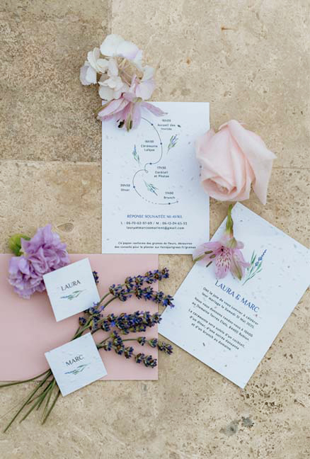 Faire-part mariage lavande papier ensemencé - Faire-part green