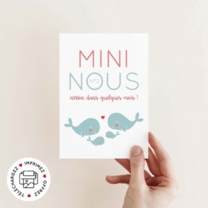 Carte annonce grossesse à imprimer deuxième enfant baleine