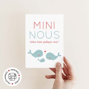 Carte annonce grossesse famille baleine à imprimer