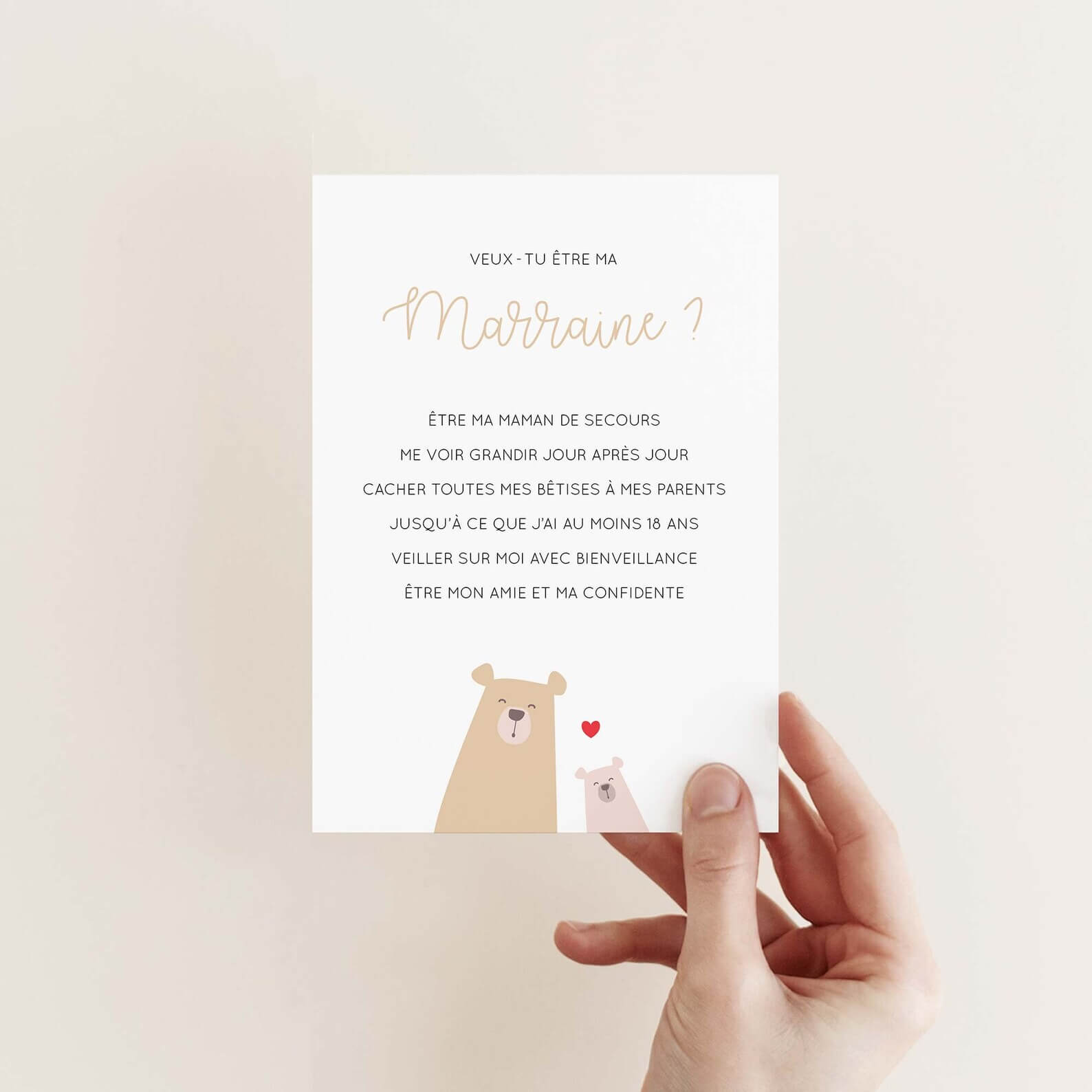 Carte demande marraine à imprimer ours