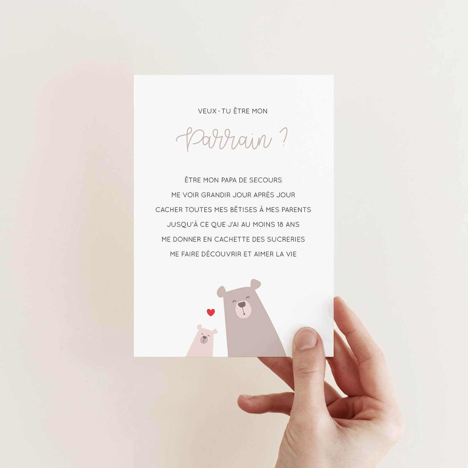 Carte demande parrain à imprimer ours