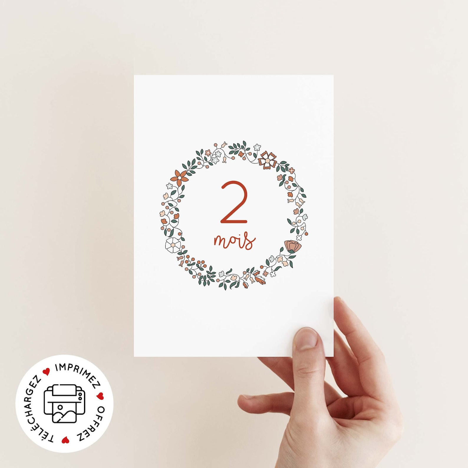 Cartes étapes bébé couronne fleurs liberty à imprimer