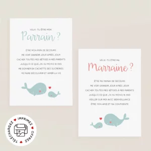 Carte parrain marraine à imprimer (baleine)