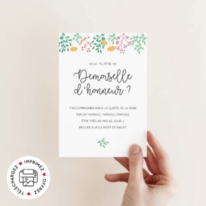 Carte demande demoiselle d'honneur fleur