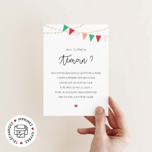 Carte demande témoin mariage femme à imprimer PDF
