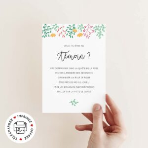 Carte future témoin mariage fleur à imprimer
