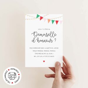 Carte demande demoiselle honneur à imprimer guinguette