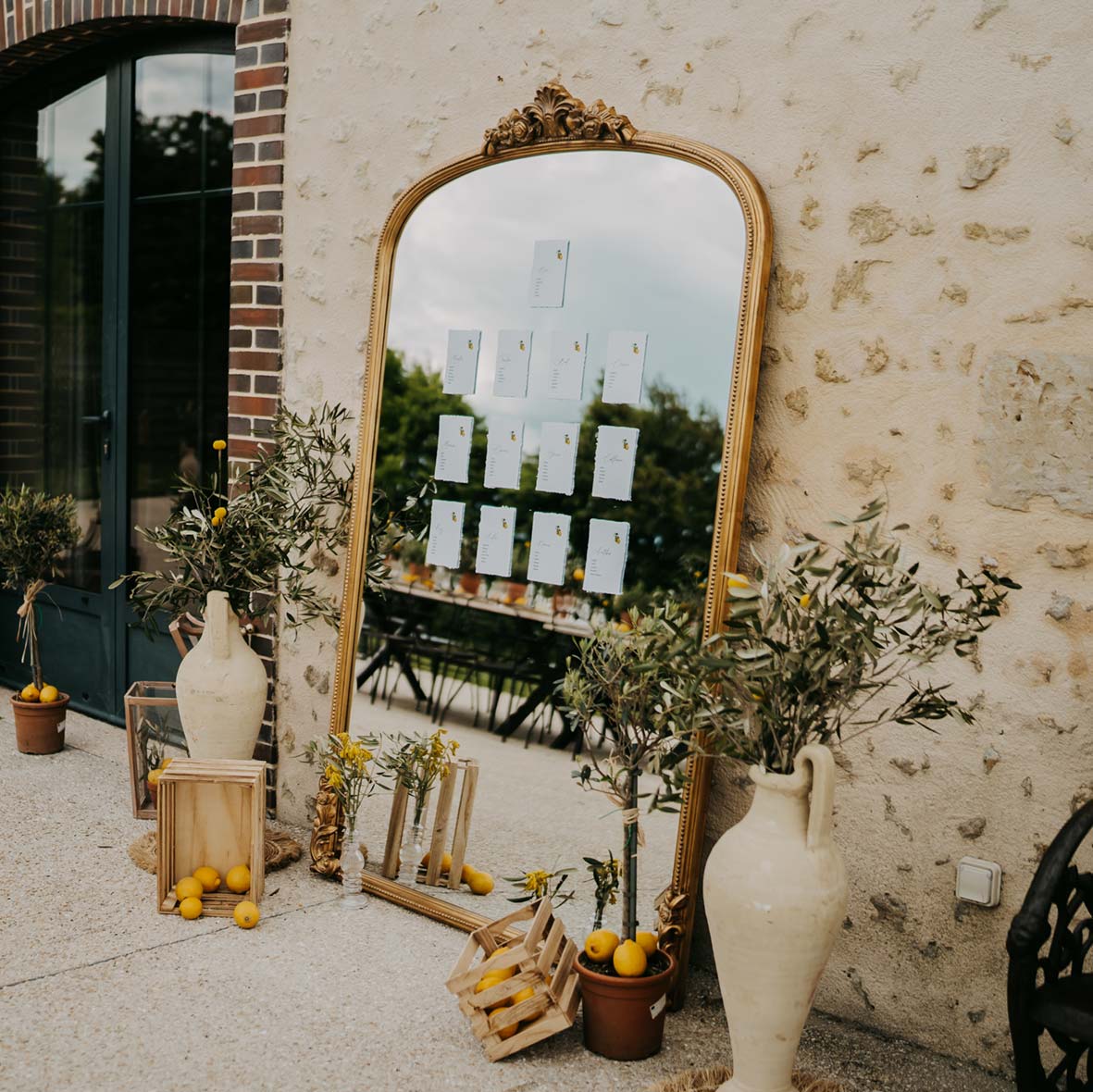 Cartes plan de table citron miroir