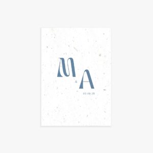Faire-part mariage simple bleu en papier ensemencé