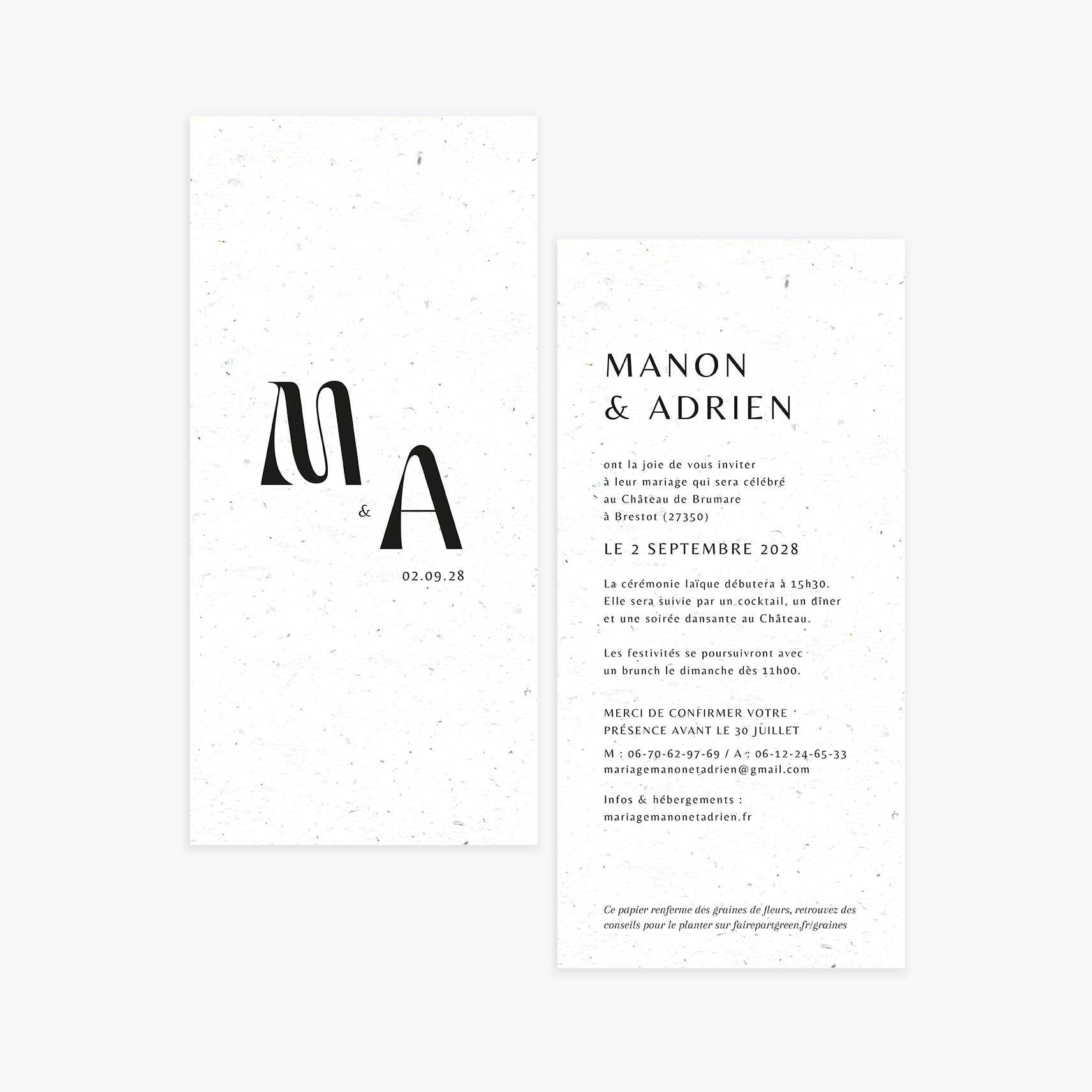 Faire-part mariage sobre noir ensemencé