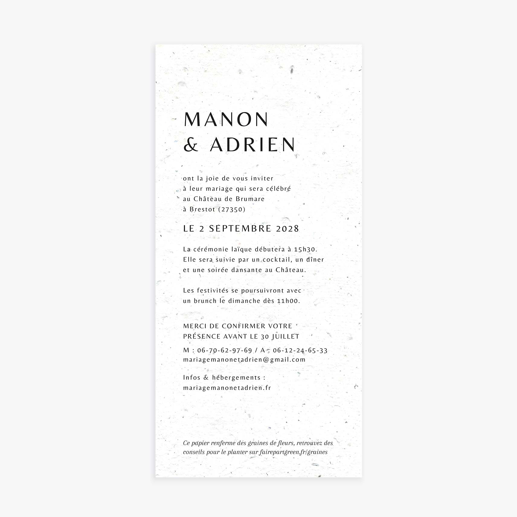 Faire-part mariage sobre noir