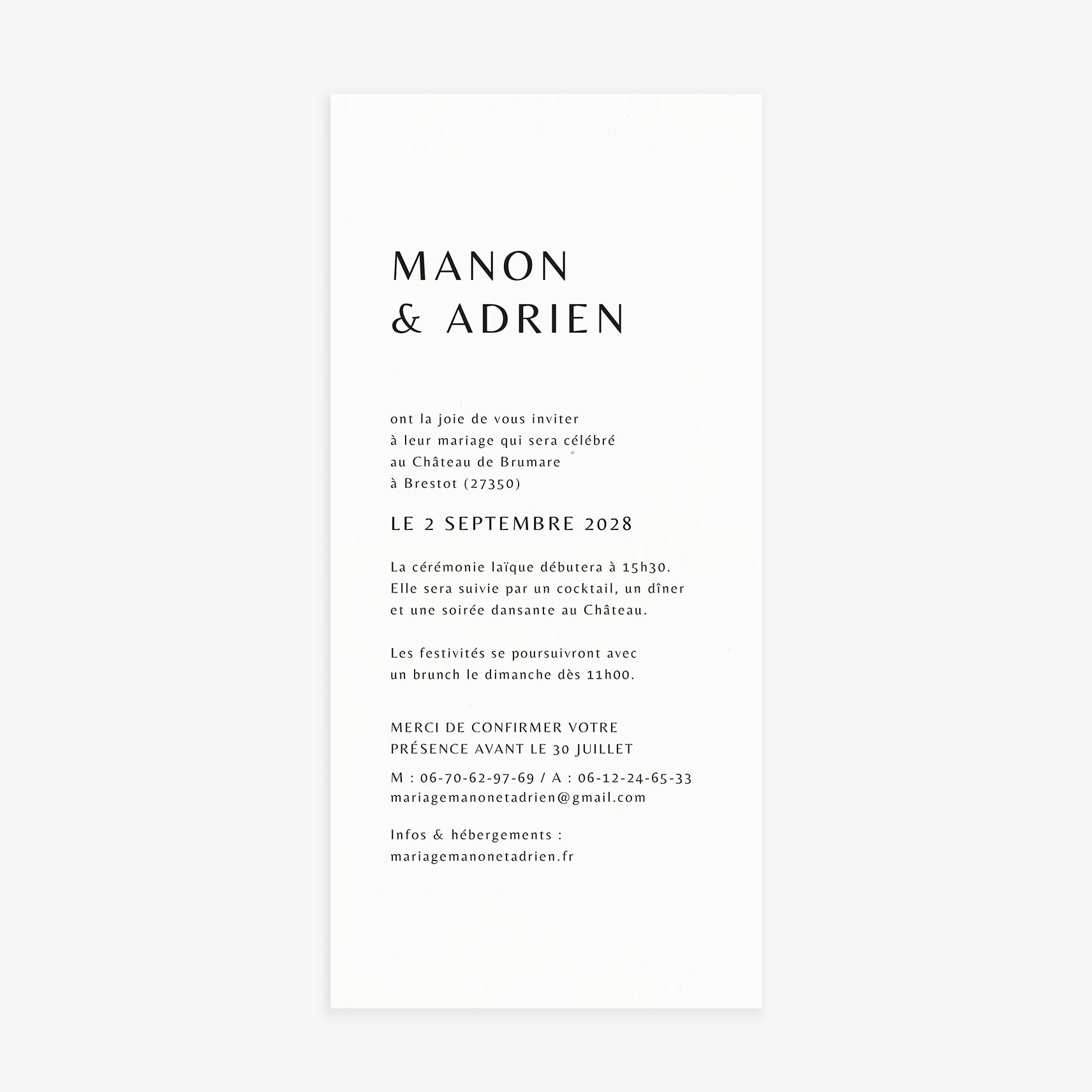 Faire-part mariage simple noir
