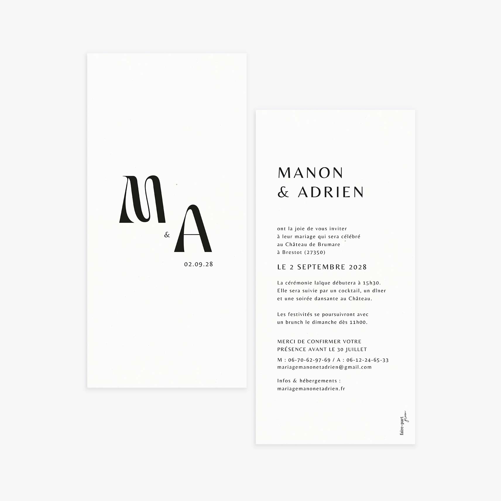 Faire-part mariage simple et chic noir