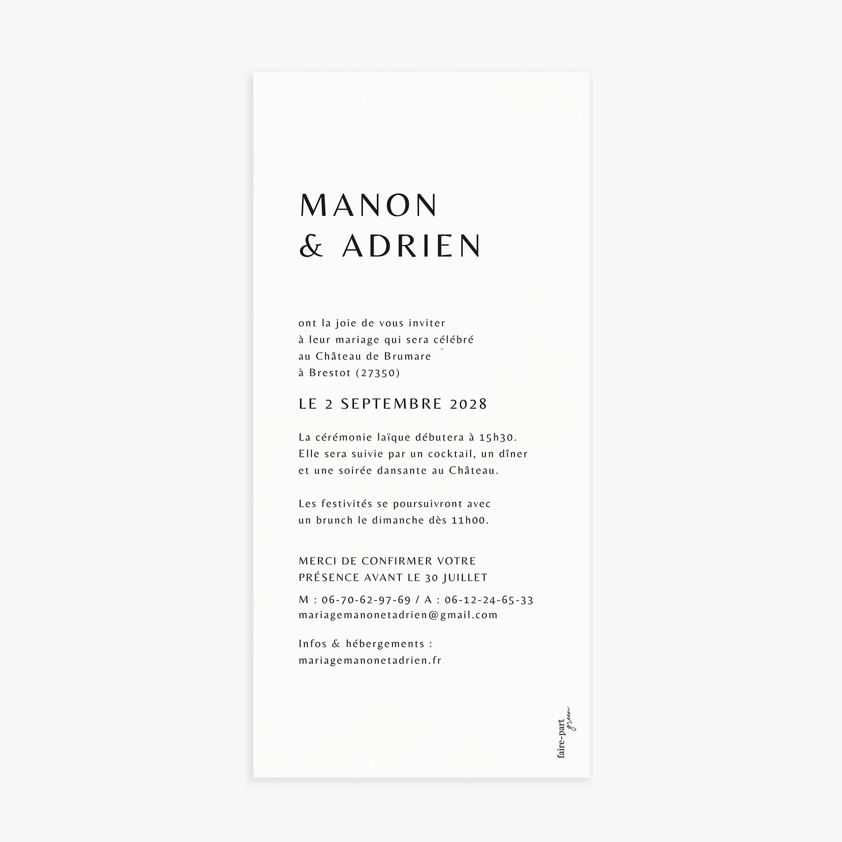 Faire-part de mariage simple verso noir