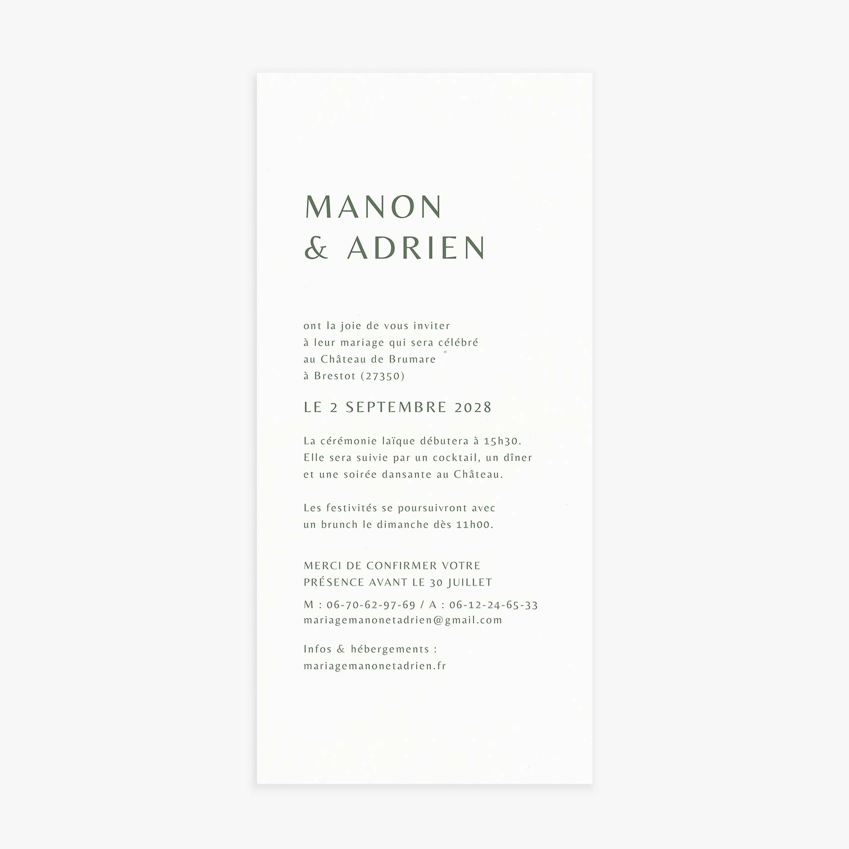 Faire-part mariage simple vert