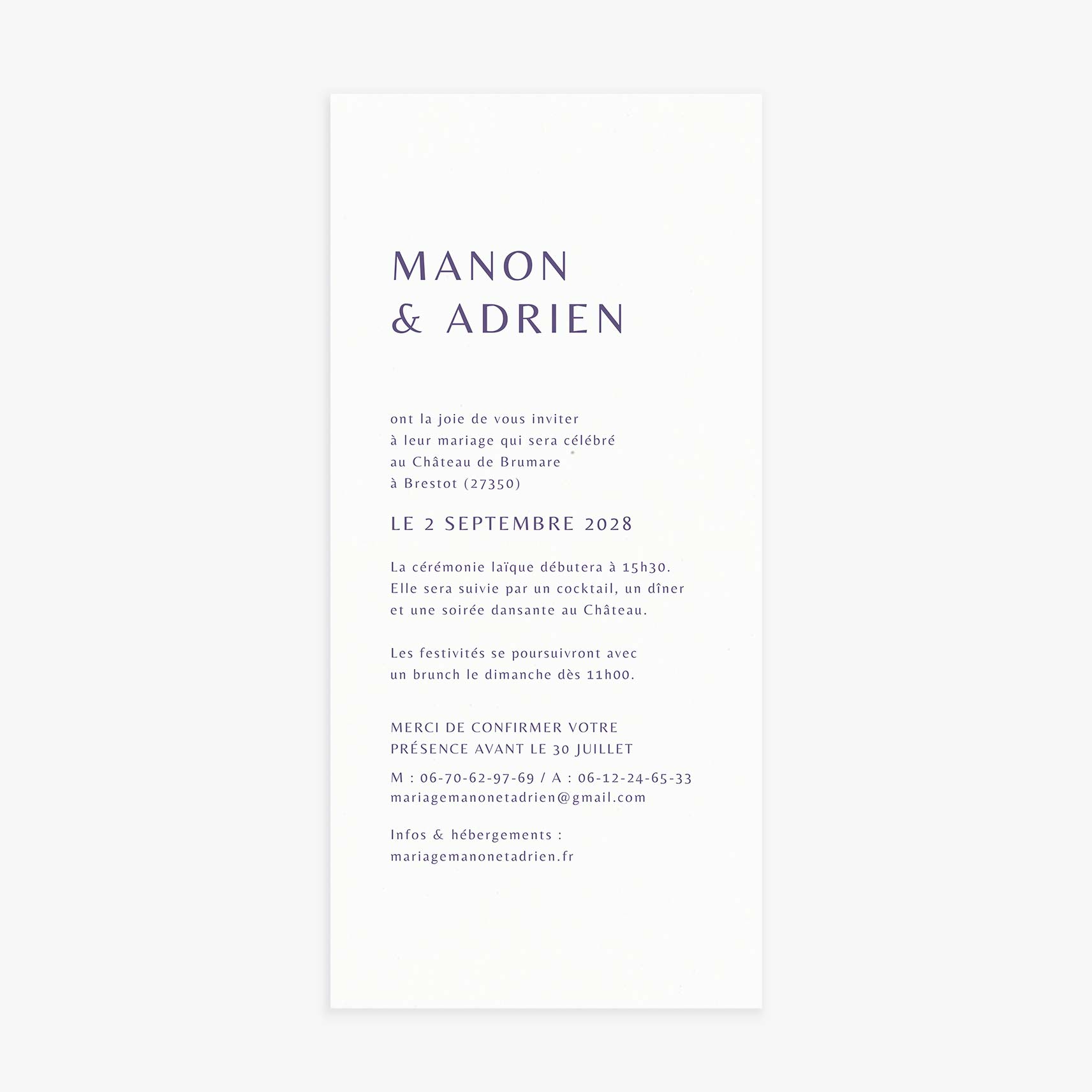 Faire-part mariage simple violet