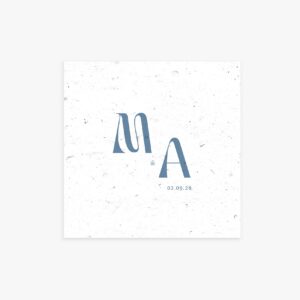 Faire-part mariage initiales en papier ensemencé bleu